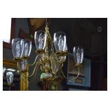Brass finish 9 armed hanging ceiling fixture.