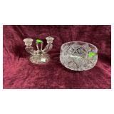 Impressive Heavy Cut Crystal Bowl & Candlestick