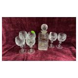 Lead Crystal Decanter & 6 Cut Crystal Wine Goblets