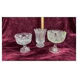 Cut Glass Vase & 2 Saw Tooth Bowls