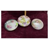 3 European Hand Painted Floral Designed Bowls