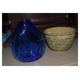 Royal Blue Art Glass Vase & Splatterware Bowl