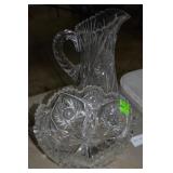 Cut glass pitcher 9 " and brilliant cut 8" bowl