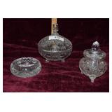 2 Crystal Covered Dishes And Ashtray