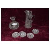Crystal lot 8 coasters. Cut glass water bottle