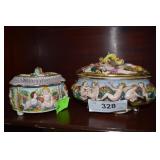 2- Victorian style dishes w/ lids, 1- 5"w x 3