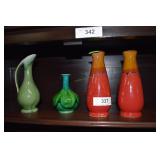 4 Pcs. Drip Glazed Pottery, 2- Vases, Reddish &