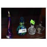 4 pcs., 1- Querlain Paris perfume bottle w/ blue