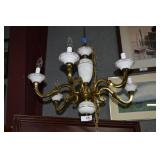 Very nice brass & ceramic 6 light chandelier,