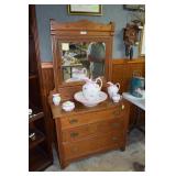 Antique Oak 3 drawer dresser w/ mirror, brass