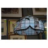 Hanging stained glass lamps w/ cockatiels on
