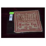 8 in x 9 in sampler " Martha Law 1893 "