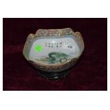 Ornate Japanese 4 cornered bowl Decorated with
