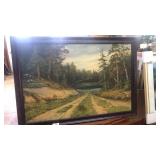 Oil on canvas northern forested road leading to