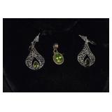 Sterling & Peridot earrings & pendant 7.7gtw