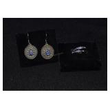 Sterling & Tanzanite earrings & 2 rings 12.4gtw