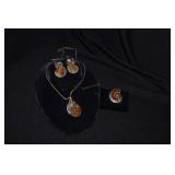 Sterling ammonite jewelers set incl necklace with