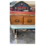 2 drawer pine table top file cabinet .Brass pulls