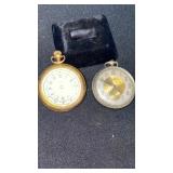 2 Elgin pocket watches: ornate enamel face & one