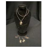 Sterling cattail earrings, dime necklace &