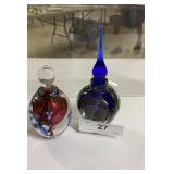 Floral 4.5" perfume bottle & 6.5" blue &