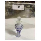 Frosted blue & white perfume bottle 5" h