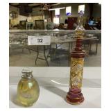 Eickholt 4" art glass perfume bottle & 9" gold &