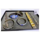 7 Vintage Bracelets: Enamel, Bone Panels, & Hand