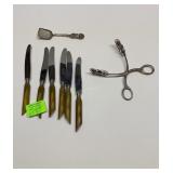 6 Rostfrei knives, sterling rose spoon & 800