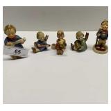 5 Hummel figurines: banjo kid, 3 candle stick
