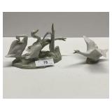 2x Lladro Geese: trio of Geese & snail, & goose