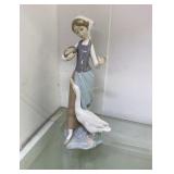 Lladro lady with goose 9" H