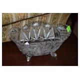 Footed cut crystal oval bowl