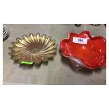 2 Art glass Bowls Gold painted back and