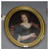 Gold oval framed oil on canvas of elegant lady,