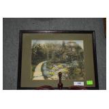 English garden scene print, framed & matted,
