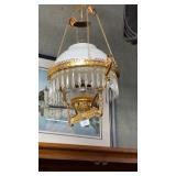 Retractable ceiling oil lamp. Ornate brass finish