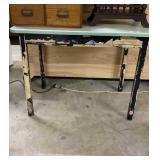 Green metal top kitchen table.Wood frame & legs