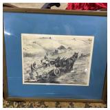 Artist signed etching of farmers in field signed