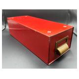 Vintage Red Metal Index Card File Box