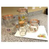 Kitchen Glass Canister Jars & Glass Cutting Board