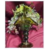 Vtg Handblown Green Glass Handled / Pedestal Vase