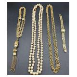 Faux Pearl Necklaces / Gold Tone Chains / Seiko