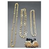Vintage Dangle Clip Earrings & Gold Tone Chains