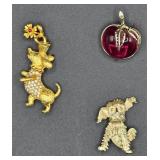 Vintage Dog Brooches & Sarah Cov. Apple Brooch