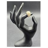 14k Gold Inlays Art Deco Shrimp Ring - Sz 4.25