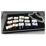 14-pairs Glass Bead Earrings & 1-Necklace
