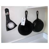 2 Lodge Cast Frying Pans & Can Opener