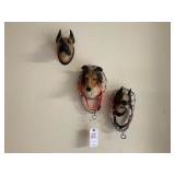 3 Dog Head Figures with Collars