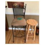 46" Tall Wrought Iron Stool & Wooden Stool